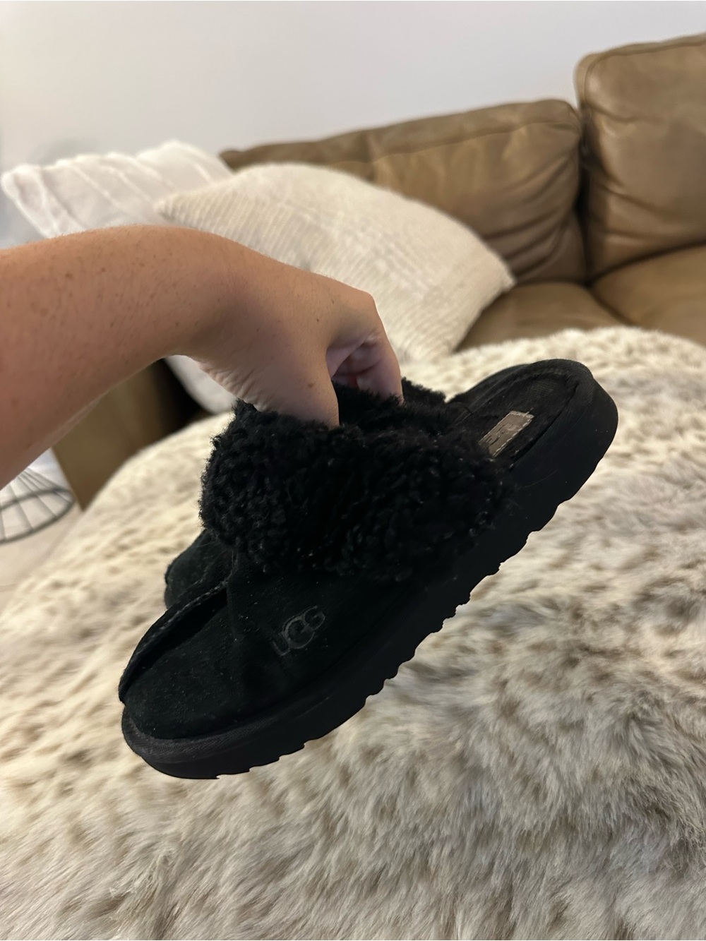 UGG Black Shearling Slide - Women's Plush Open-Toe Slippers